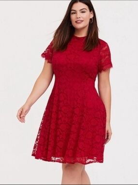 torrid Red Lace Fit-and-Flare Mini Dress